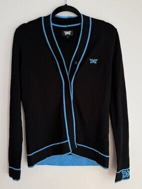 Varsity V-Neck Cardigan | PXG | Sz M | Black and Blue
